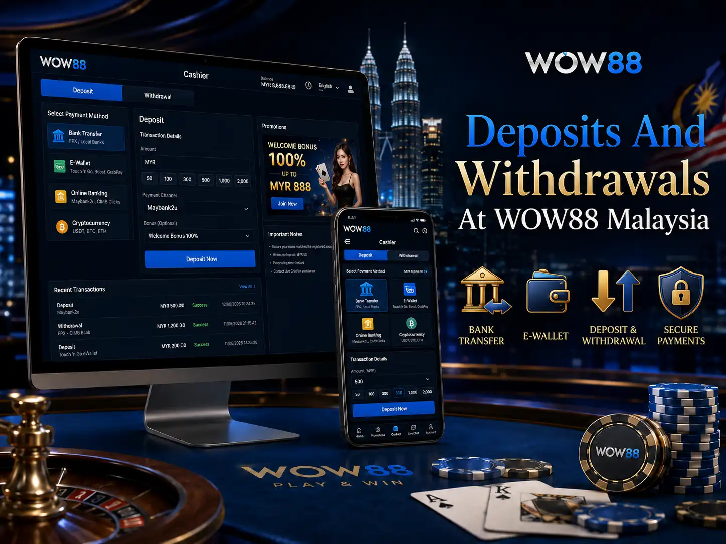 Deposits And Withdrawals At WOW88 Malaysia